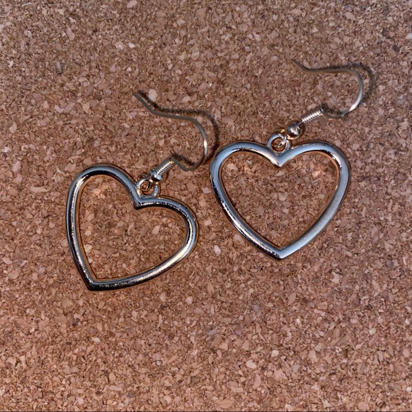 Gold Heart Shaped Drop Earrings - Picture 3 of 5